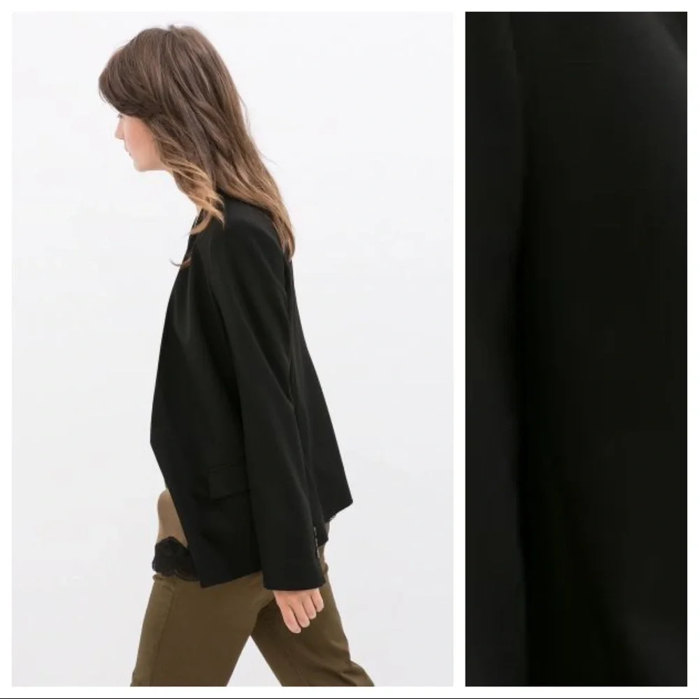 NWT. Zara Black No Collar Jacket Blazer. Size S